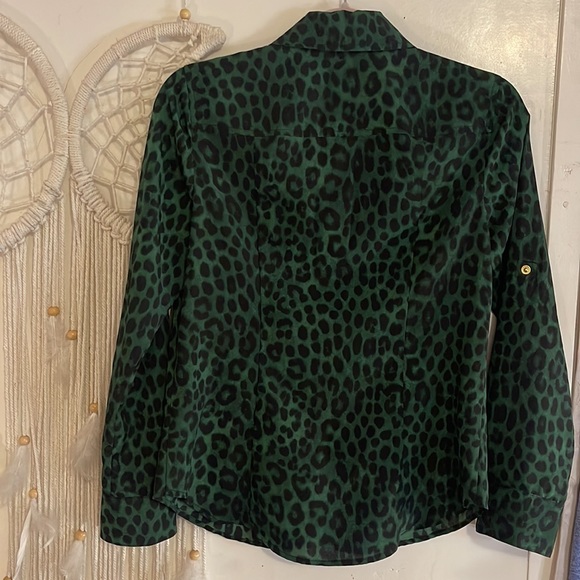 Michael Kors Cheetah Print Mock Neck Button-Up Top - Picture 5 of 7